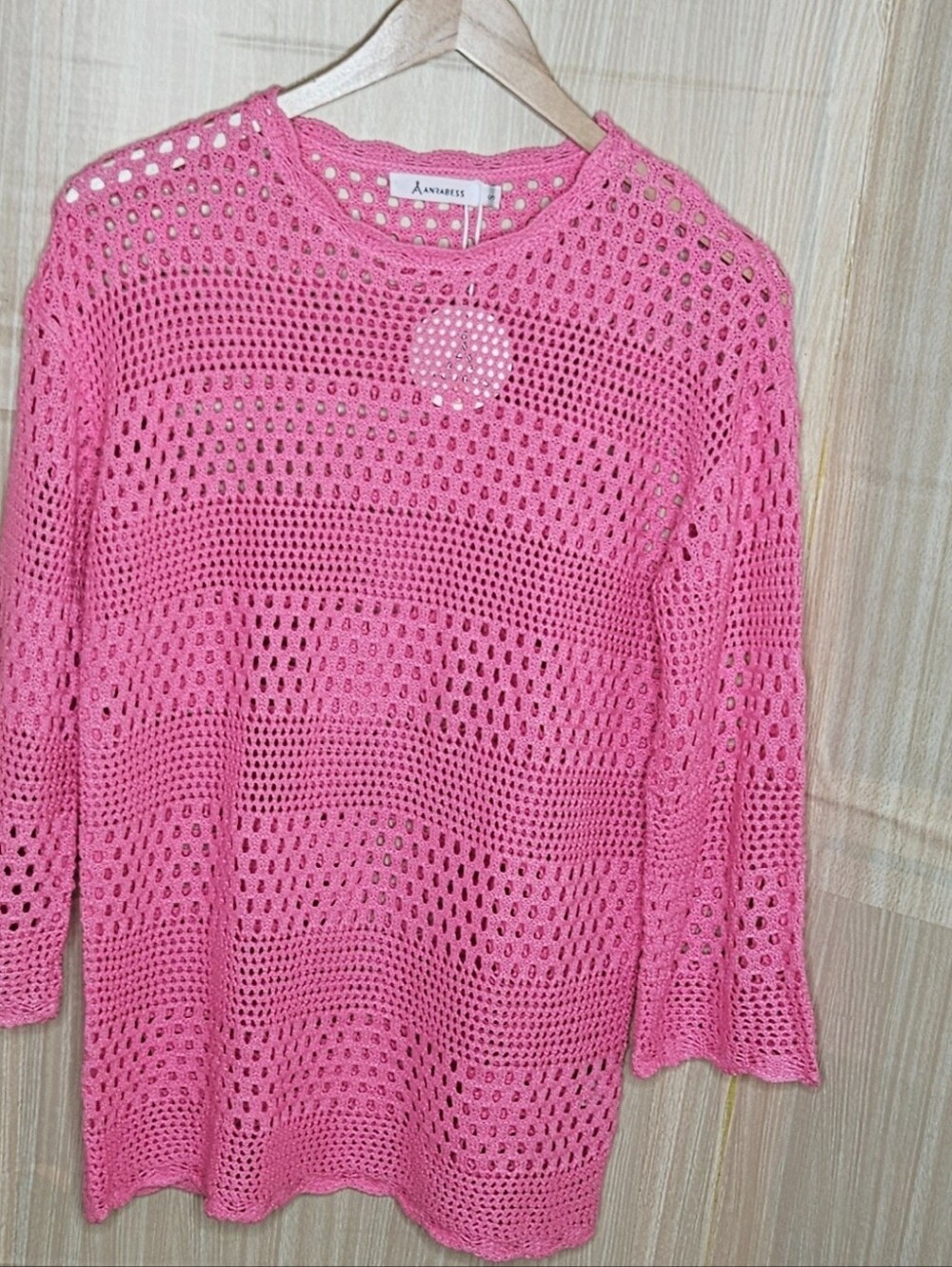 Anrabess women’s new hot pink open crochet knit tunic sweater small